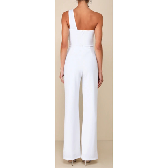 LULU'S SZ S Devoted to Fun Ivory One-Shoulder Sleeveless Jumpsuit NEW B35 - Picture 2 of 10